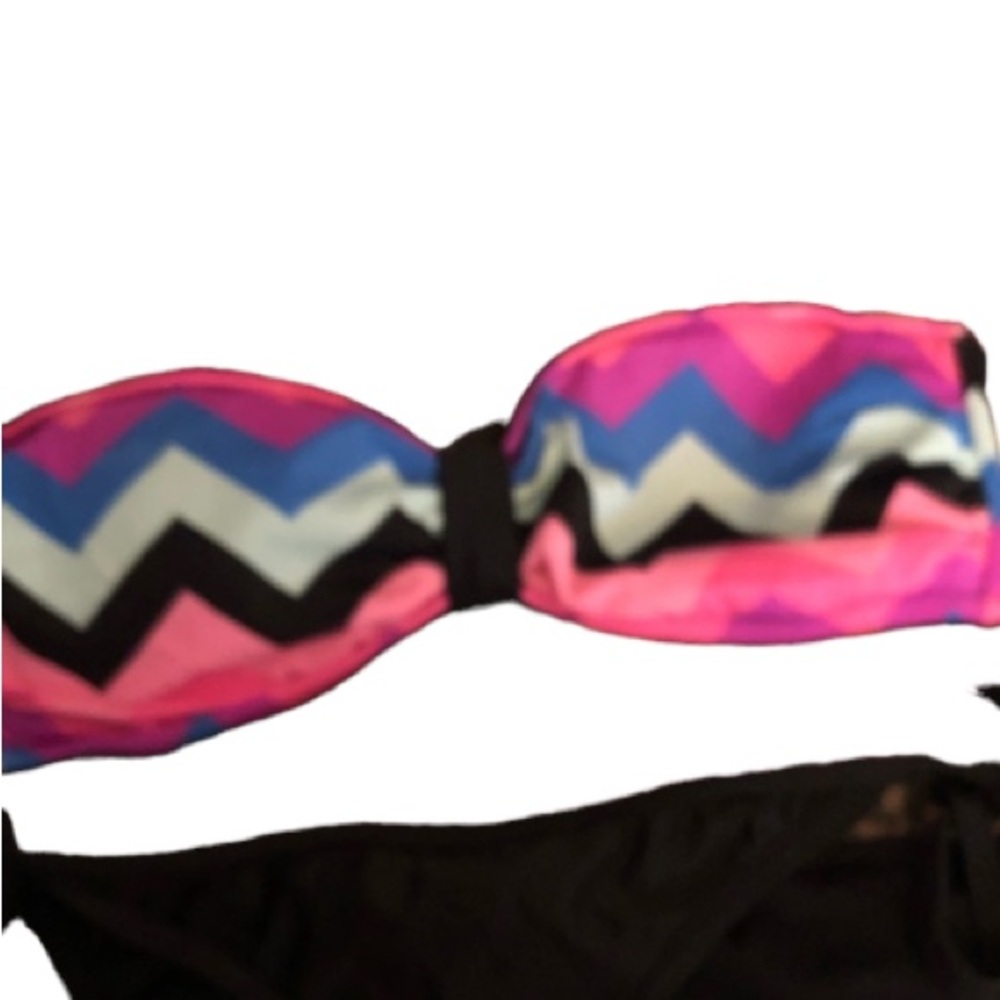 Bundle of small bikini tops blue white leopard print strapless pink chevron…